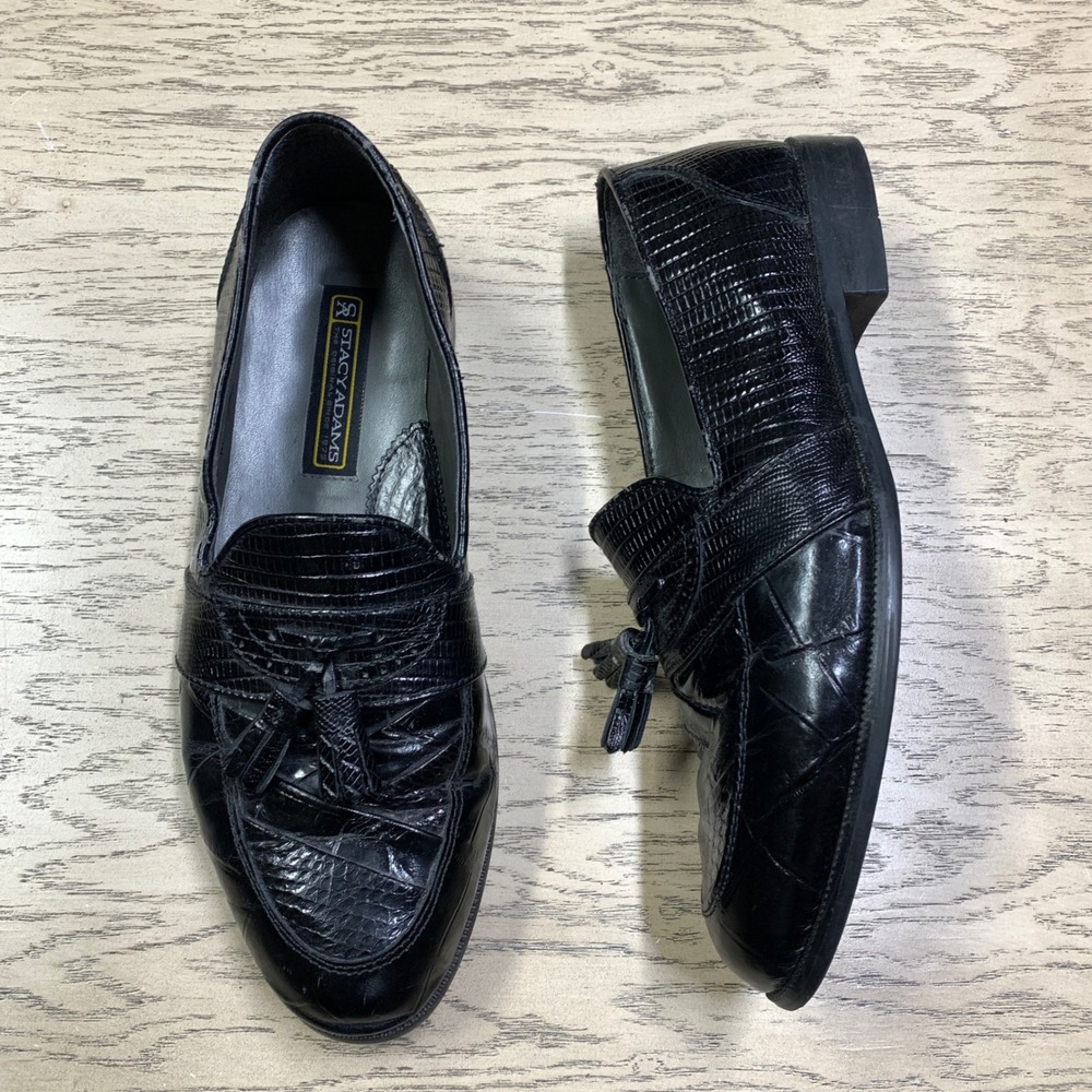 Stacy Adams Tassel Loafer Mens 8.5 D Black Leather Reptile Snake Exotic Dress